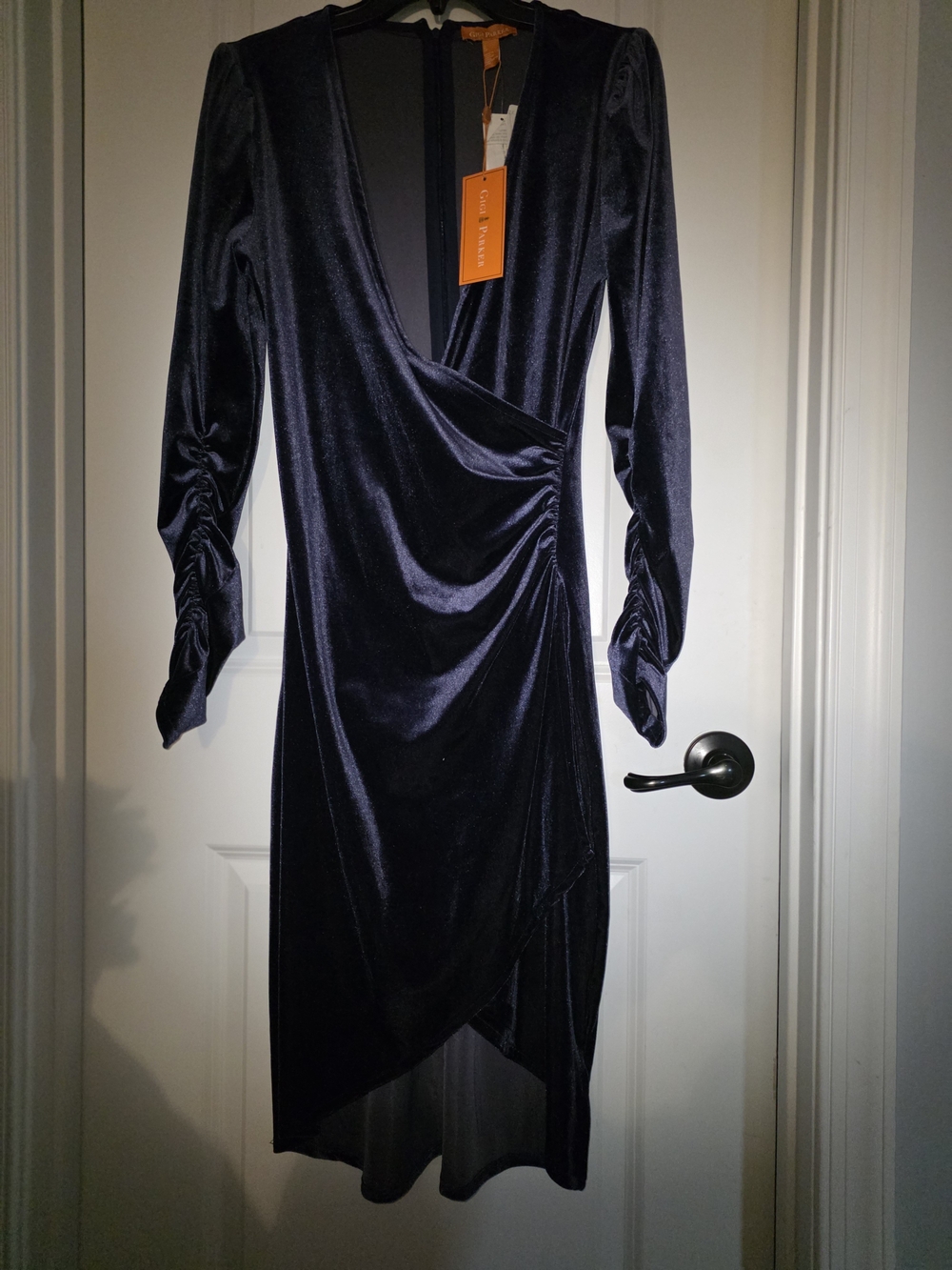 Velvet Wrap Midi Dress in Navy by Vince Camuto